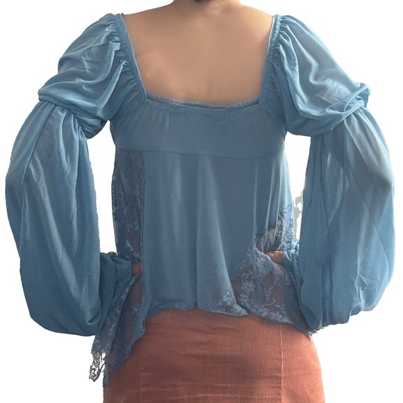 NWT Urban outfitters Romance Babydoll Top in Blue - Picture 7 of 12